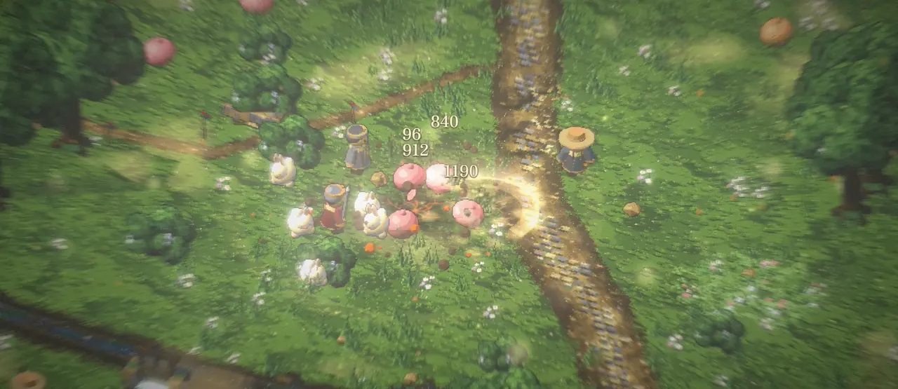 A party cutting through a pink swarm on the Downs